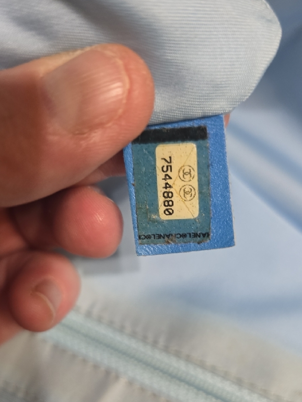 CHANEL Light Blue Jacquard Tote with Red Trim - Picture 4 of 9